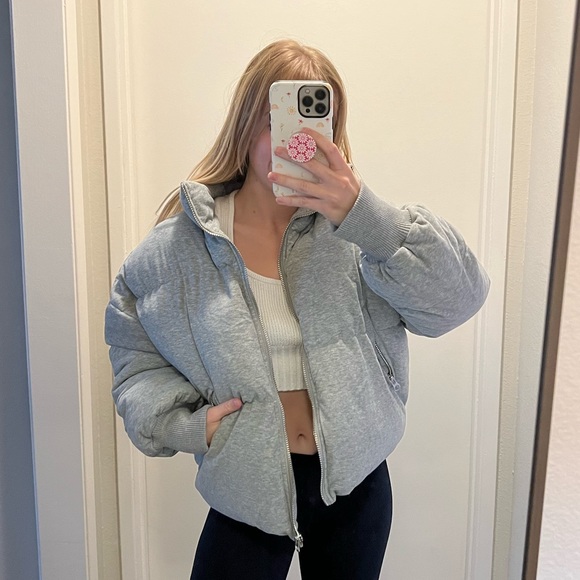 Edikted Jackets & Blazers - gray jersey puffer jacket